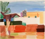 Louis Moilliet, Gelbes Haus in Karthago (Komposition mit Baum und Häusern), 1929, Watercolour on wove paper, laid down on backing cardboard by the artist