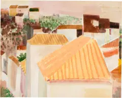 Louis Moilliet, Die gelben Dächer, Caldetas - Gelbe Dächer, Marokko, 1934-1944, Watercolour over light preliminary drawing in pencil on wove paper, laid down by the artist on sturdy Van Gelder Zonen wove paper and framed to the size of the support