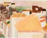 Louis Moilliet, Die gelben Dächer, Caldetas - Gelbe Dächer, Marokko, 1934-1944, Watercolour over light preliminary drawing in pencil on wove paper, laid down by the artist on sturdy Van Gelder Zonen wove paper and framed to the size of the support