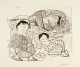 Pablo Picasso, Françoise, Claude, Paloma: La Lecture et les jeux. II, Paris, 16 January 1953, Etching, copper engraving and scraper on thin Arches laid paper with watermark