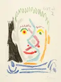 Tête d'homme au maillot rayé by Pablo Picasso, Mougins, 19 August 1964, Vernis mou, monotype-like printed (à la poupée) on strong Richard de Bas laid paper with watermark, sold Sep 2025