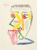 Fumeur à la cigarette rouge by Pablo Picasso, Mougins, 22 August 1964, Vernis mou, monotype-like printed (à la poupée) on strong Richard de Bas laid paper with watermark, sold Sep 2025