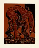 Femme nue cueillant des fleurs by Pablo Picasso, Mougins, 20 April 1962, Colour linocut, sold Sep 2025