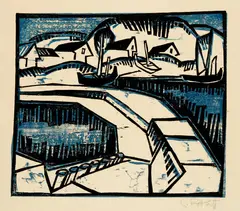 Karl Schmidt-Rottluff, Dünen und Mole, 1917, Colour woodcut on wove paper