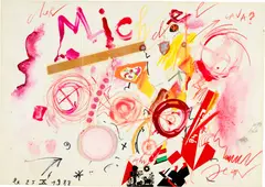 Jean Tinguely, Cher Michel, 1988, Oil, felt-tip and colour pencil, gouache and collage on white wove paper