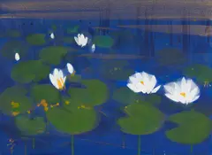 Teruko Yokoi, Waterlilies - Morning, 1991, Egg-tempera and gold paint on heavy watercolour paper