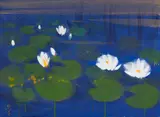 Teruko Yokoi, Waterlilies - Morning, 1991, Egg-tempera and gold paint on heavy watercolour paper