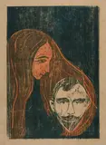 Edvard Munch, Männerkopf in Frauenhaar - Man's Head in Woman's Hair, 1896, Colour woodcut on sturdy brownish paper
