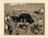 Edvard Munch, Der Leichenwagen. Potsdamer Platz - The Hearse. Potsdamer Platz, 1902, Line etching, drypoint and aquatint on sturdy yellowish wove paper