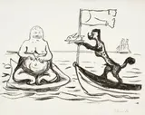 Edvard Munch, Karikatur: Der Pudel im Steven des Bootes - Caricature: The Poodle in the Bow of the Boat, 1903, Lithograph on white coated paper