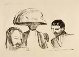 Edvard Munch, Zwei Männer und Frau im grossen Hut - Two Men and Woman with large Hat, 1914-1915, Lithograph on beige Japan paper