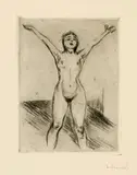 Edvard Munch, Stehender Akt mit erhobenen Armen - Nude Standing with Raised Arms, 1914, Drypoint on cream-coloured wove paper