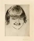 Edvard Munch, Lachende junge Frau mit Stirnlocken - Laughing Young Woman with a Fringe, 1916-1920, Drypoint on sturdy Van Gelder laid paper with watermark