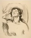 Edvard Munch, Ruhende Frau (Halbakt) - Model Resting, 1919-1920, Lithograph on cream wove paper