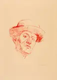 Edvard Munch, Selbstbildnis mit Hut I - Self-Portrait with Hat I, 1927, Colour lithograph on yellowish ribbed paper
