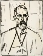 Selbstbildnis en face by Cuno Amiet, 1917, Charcoal drawing, sold Sep 2025
