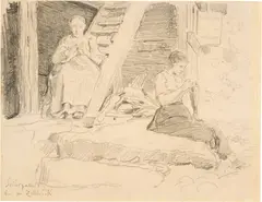Albert Anker, Strickende Frauen (Seilergasse bei der Zollbrück, Studie), Pencil drawing on wove paper