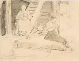 Albert Anker, Strickende Frauen (Seilergasse bei der Zollbrück, Studie), Pencil drawing on wove paper