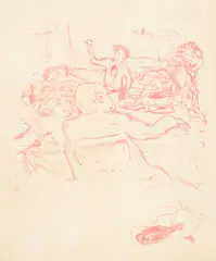Pierre Bonnard, 4 Blätter aus: Paul Verlaine, "Parallèlement" (Textillustrationen), 1900, 4 Colour lithographs in pink on imitation Japan paper with watermark