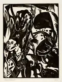 Heinrich Campendonk, Männliche Halbfigur mit Kuh und Ziege, 1916, Woodcut on thin china paper