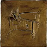 Franz Fischer, Werk 537 - Zwei Stiere, 1960, Bronze relief, fixed on black wooden frame