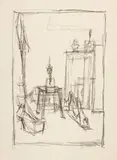 Alberto Giacometti, Sculptures et tableaux dans l’atelier dont "Le Chat" et "Le Chien"