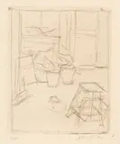 Alberto Giacometti, Atelier aux deux seaux, 1955, Etching on Arches wove paper, with watermark