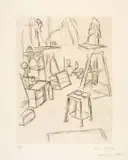 Alberto Giacometti, Sculptures dans l’atelier VI, 1965, Etching on BFK Rives wove paper with watermark