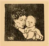 Giovanni Giacometti, Mutter und Kind I (Annetta und Bruno), 1908, Printed 1920/1921, Woodcut on yellowish imitation Japan paper