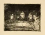 Giovanni Giacometti, Alberto, Diego, Ottilia und Bruno beim Lesen, Around 1912, Etching