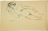George Grosz, Liegender weiblicher Akt, lesend, Circa 1927, Black Indian ink on laid paper