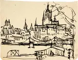 Ernst Ludwig Kirchner, Der Frankfurter Dom, der eiserne Steg im Vordergrund, 1926, Pen and ink drawing on wove paper