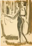Ernst Ludwig Kirchner, Zwei nackte Mädchen beim Bogenschiessen, 1933, Watercolour over pen drawing in Indian ink on wove paper