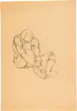 Anton Kolig, Kauernder männlicher Akt, Pencil drawing on cream-coloured drawing paper