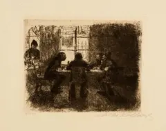 Vier Männer in der Kneipe by Käthe Kollwitz, 1892-1897, Etching, drypoint and emery, sold Sep 2025