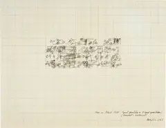 Barry Le Va, Grey on Black Felt - Equal quantities in 4 equal spaces / linear (borrowed + exchanged), 1967, Ink and pencil on squared paper