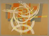 Leo Leuppi, Ohne Titel, 1959, Coloured chalks, colour pencil, ballpoint pen and collage on strong, grey-black wove paper