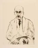 Max Liebermann, Selbstbildnis des Siebzigjährigen, von vorn, zeichnend, 1917, Drypoint on Japan paper