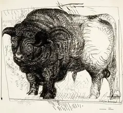 Bernhard Luginbühl, Stier, Circa 1960, Pen and ink drawing on wove paper