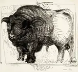 Bernhard Luginbühl, Stier, Circa 1960, Pen and ink drawing on wove paper