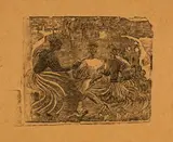 Aristide Maillol, La lecture dans un jardin, Woodcut on brown cardboard