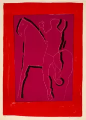 Marino Marini, Reiter auf violetten Grund, mit roter Bordüre. - Deux clowns et cheval, 1955-1960, 2 Colour lithographs on BFK Rives wove paper, one with watermark