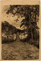 Otto Modersohn, Das Jürgen Christian Findorff-Denkmal auf dem Weyerberg in Worpswede, Around 1895, Charcoal drawing