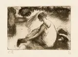 Camille Pissarro, Sammelnummer von 4 Graphiken (Les Baigneuses), 1895 and 1896, 3 Etchings and lithograph