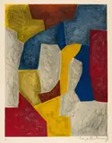 Serge Poliakoff, Komposition in Karminrot, Gelb, Grau und Blau - Composition carmin, jaune, grise et bleue, 1959, Colour lithograph on Arches wove paper with watermark