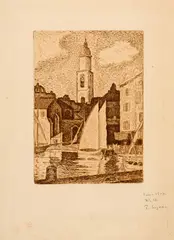 Paul Signac, Le Clocher de Saint-Tropez, avec personnages sur le quai, 1896/1897, Etching on Arches laid paper, with watermark