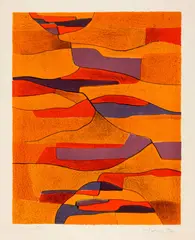 Gustave Singier, Collines, 1958, Colour lithograph on BFK Rives wove paper