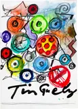 Jean Tinguely, Ohne Titel (Entwurf zum Plakat der Ausstellung "Tinguely in München"), 1985, Felt-tip pen, coloured chalk, pastel, watercolour, gouache and pencil on heavy wove paper