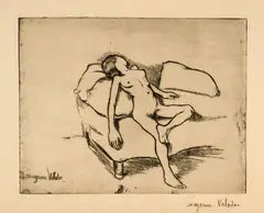 Suzanne Valadon, Louise nue sur le canapé. - Louise nue sur le canapé, 1895, Vernis mou on soft wove paper. – Vernis mou on copperplate paper