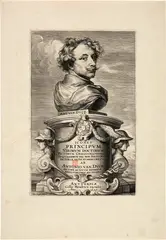 Anton van Dyck, Antoine van Dyck, Selbstporträt als Büste, Circa 1640, Etching and copper engraving on laid paper with watermark "Fünfzackige Schellenkappe"